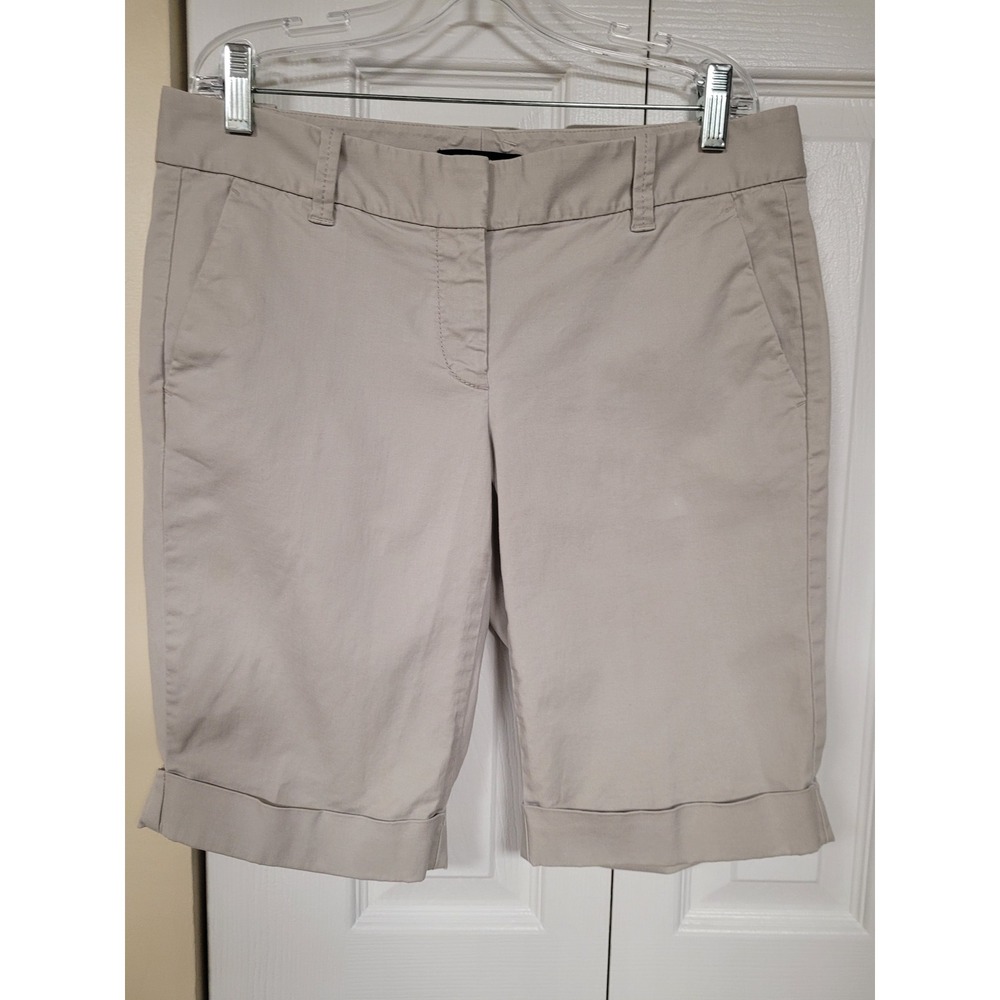 Ann Taylor Womens Khaki Bermuda Shorts Cuffed Tan Twill Size 2 Mid Rise
